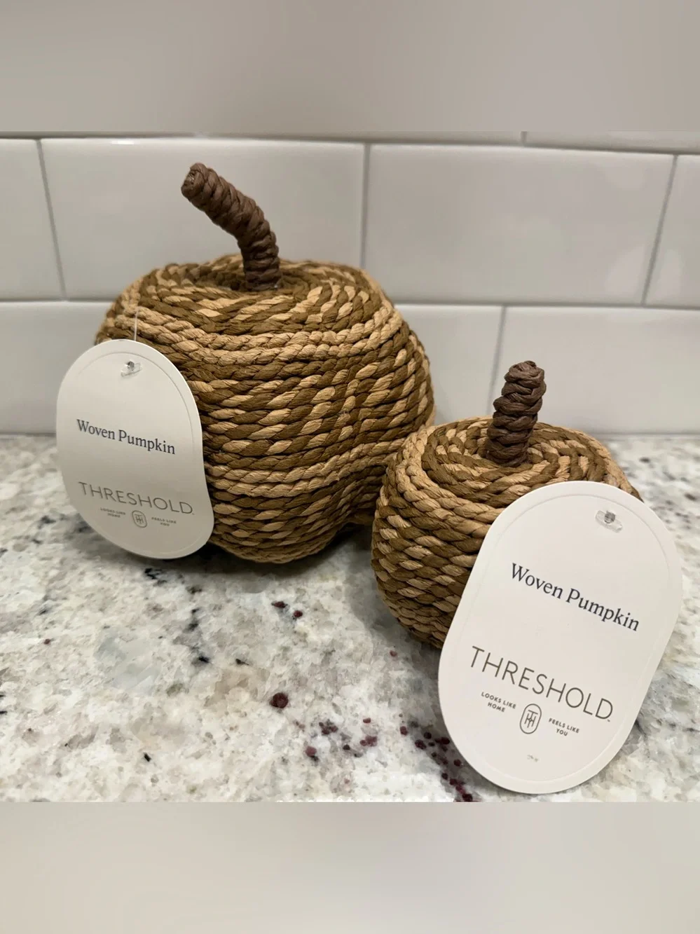 Threshold Fall Decor: Medium & Small Woven Pumpkin Decor Set - Both NWT